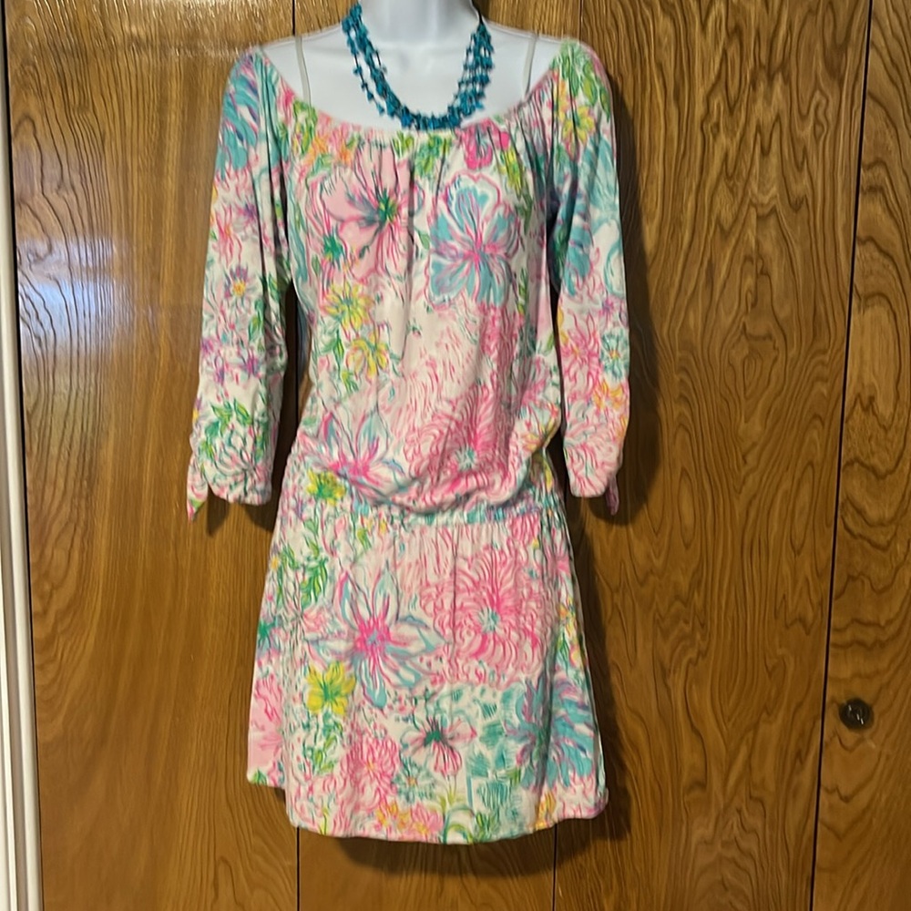 Lilly Pulitzer Pink and Green Sundress with Bishop Sleeves